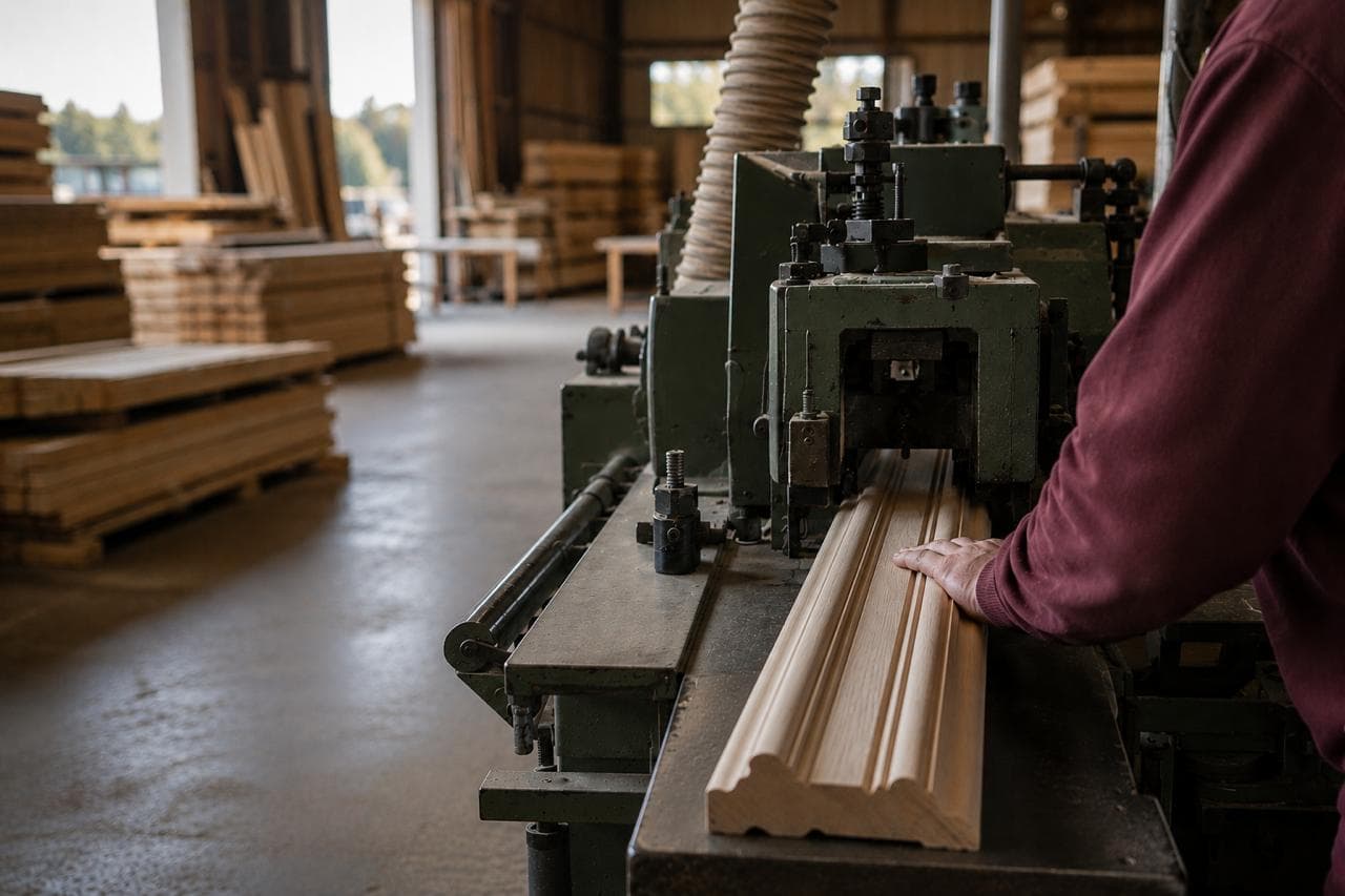 Craftsman running a hardwood moulding through the in-house mill